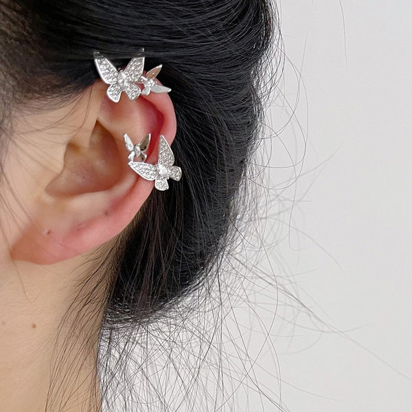 Pendientes con clip y forma de mariposa con incrustaciones de circonitas para mujer