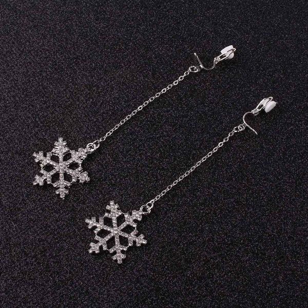Pendientes de clip con forma de copo de nieve sencillos y de moda