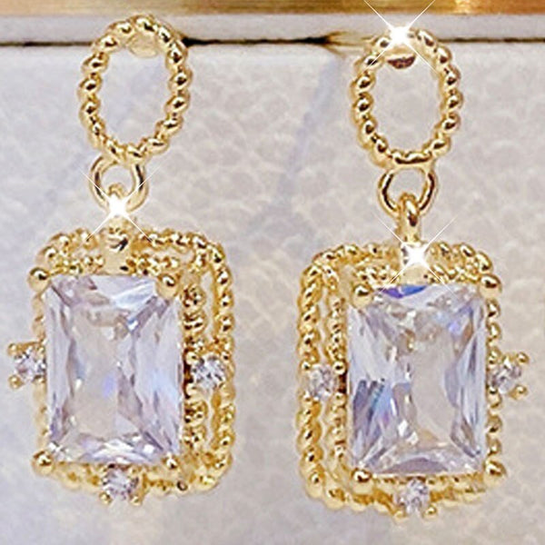 Pendientes minimalistas de circonitas cuadradas con brillo AAA