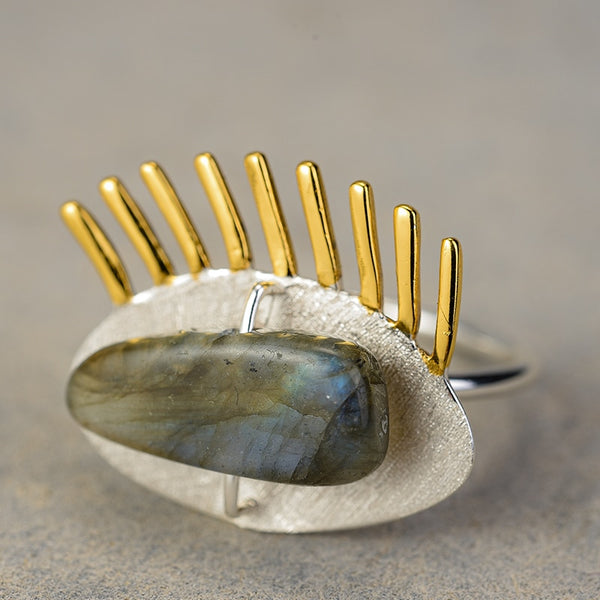 925 Sterling Silver  Adjustable Ring Interesting Golden Eyelashes Ring for Women