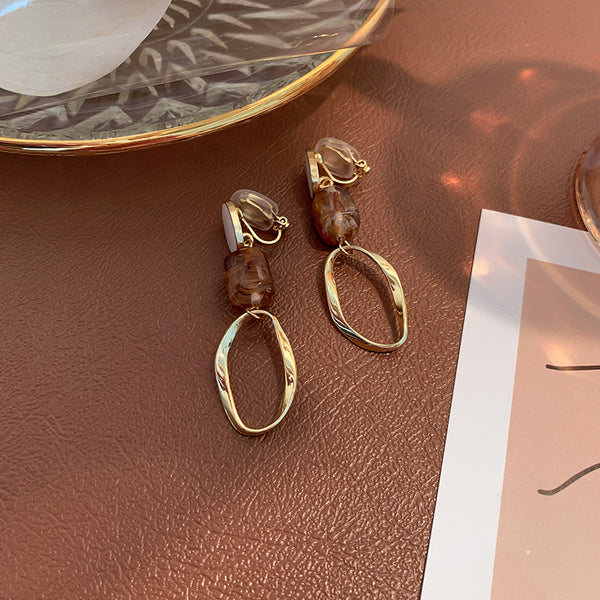 Geometric Clip on Earrings Metal Pearl Rhinestone Non Pierced Cute Ear Clips