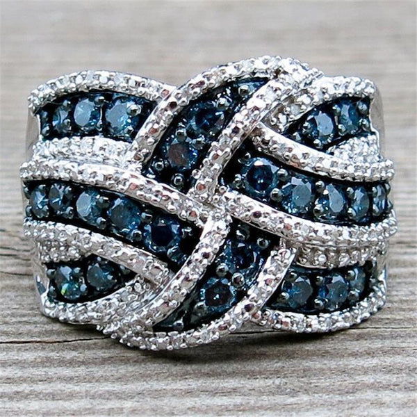 Anillos vintage de cristal azul para mujer, joyería, anillo plateado para el dedo.
