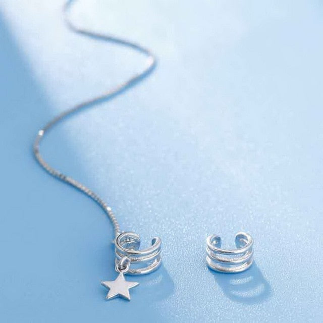 Creative Simple Moon Star Shine Rhinestone Long Chain Earrings