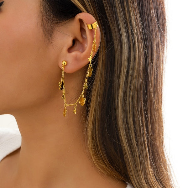 Conjunto de 6 pendientes de clip con forma de oreja, varios estilos, para cartílago falso.