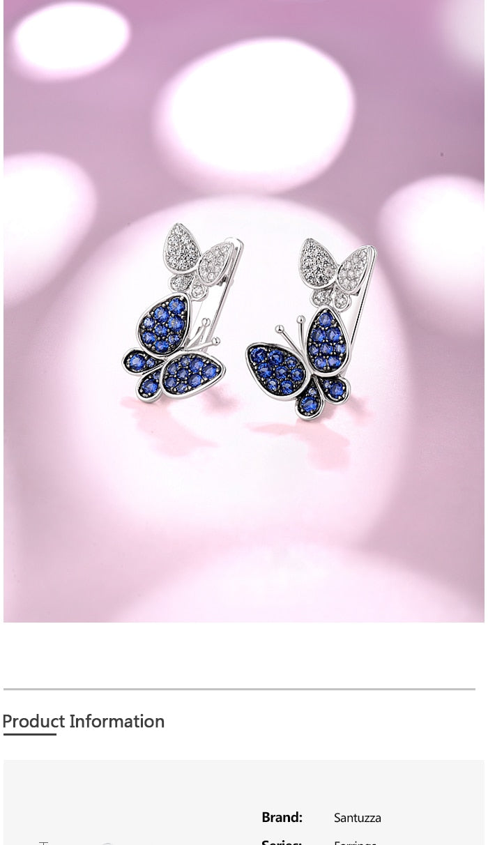 Silver butterfly Earrings for Women Blue White Cubic Zirconia Women Earrings
