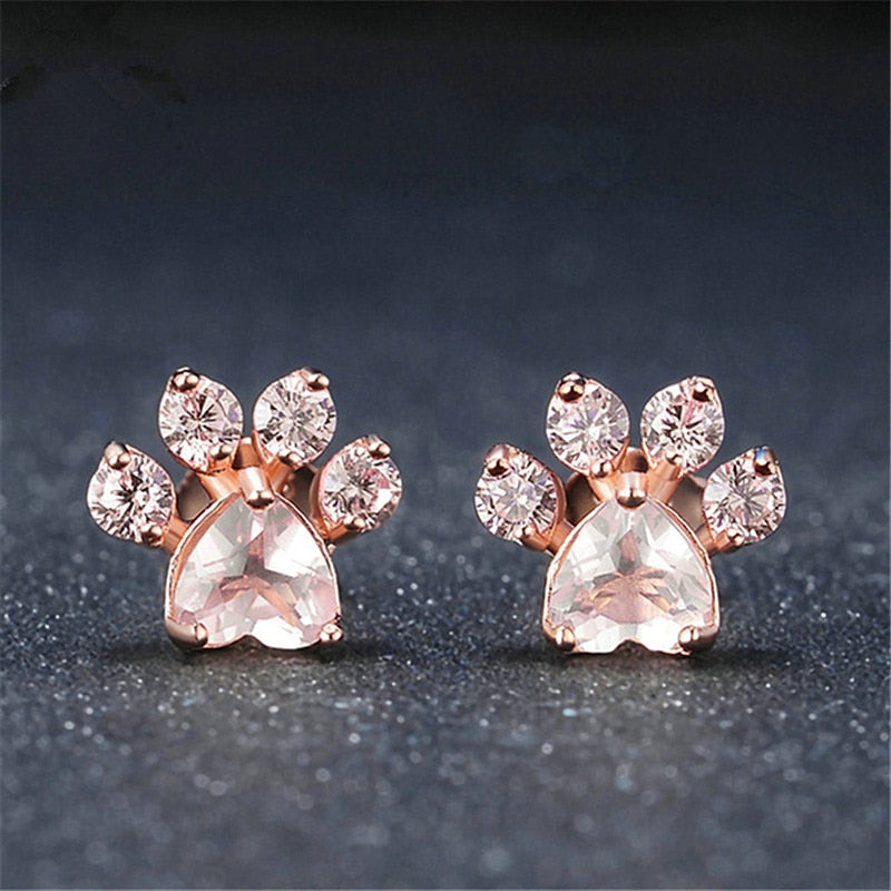 Fashion Cute Pink Zircon Cat Paw Earrings