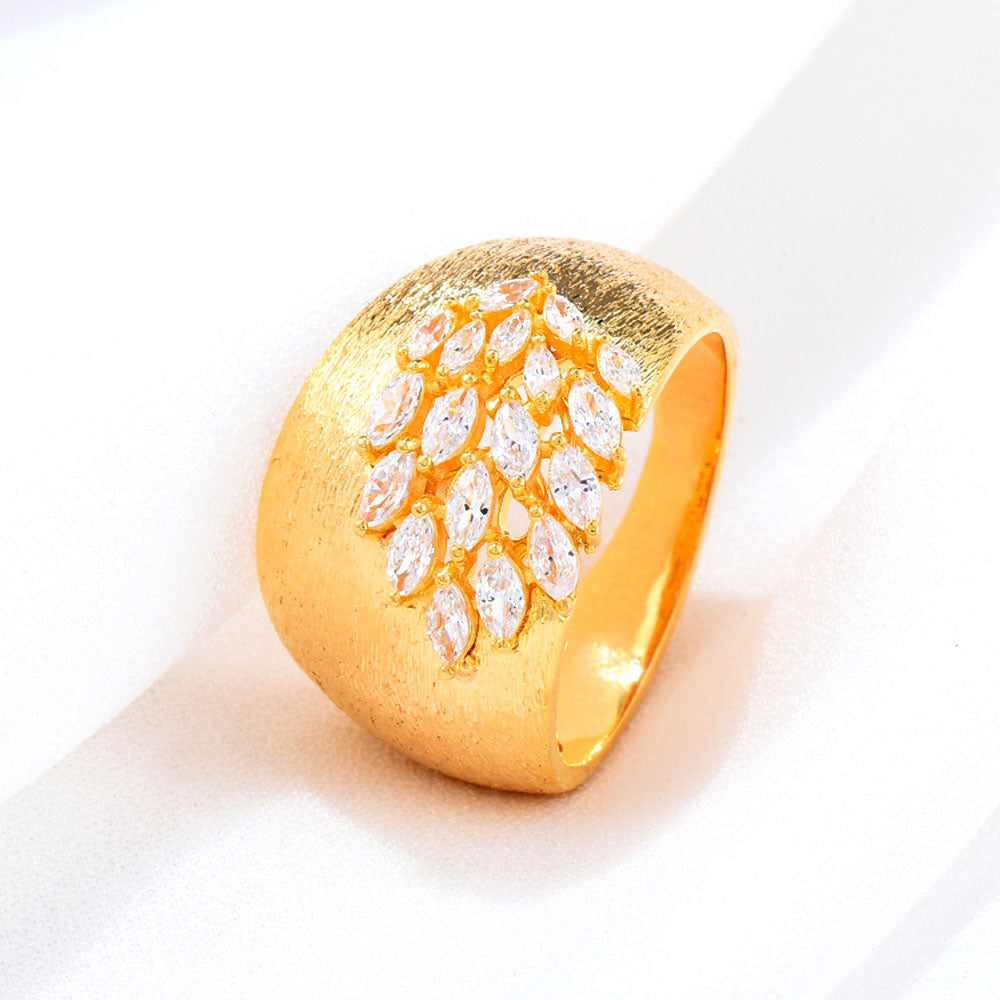 Luxury Feather Gold Bold Rings with Zirconia Stones Rings