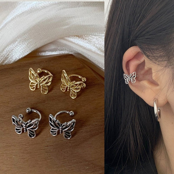 Pendientes vintage de mariposa hueca de metal para mujer
