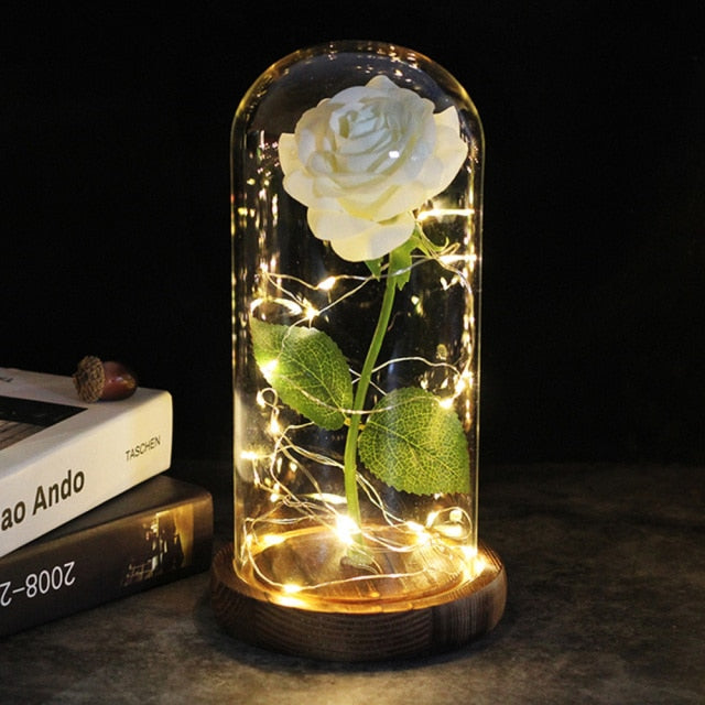LED Enchanted Galaxy Rose Eternal Gold Foil Flower With Fairy String Lights