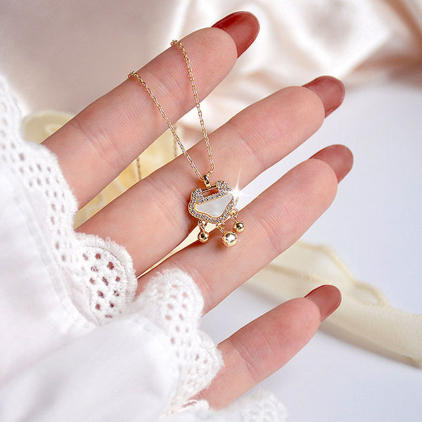 Micro-Inlaid Fine Zircon Ping An Ruyi Lock Necklace Short Clavicle Chain Earrings