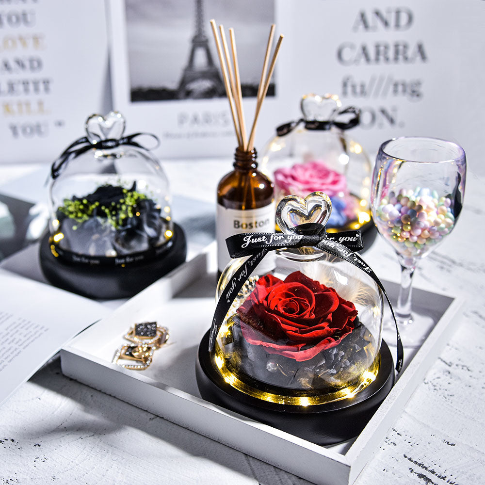 Beauty and The Beast Preserved Roses in Glass Forever Eternal Rose With LED