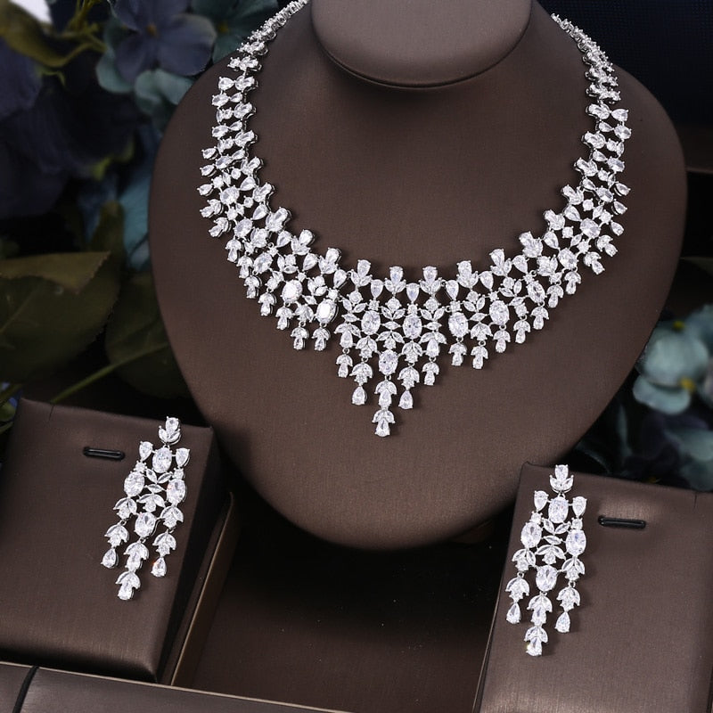 2pcs Bridal Zirconia Crystal Wedding necklace sets