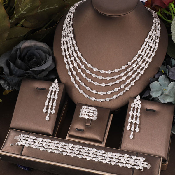 Conjunto completo de 4 piezas de joyería nupcial de circonitas y cristal CZ para mujer