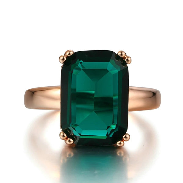 Fashion Green Big Square Crystal Wedding Ring Jewelry for Women