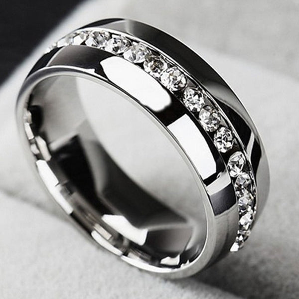 Gold Color Stainless Steel Wedding Band Promise Ring With CZ Crystal Ring