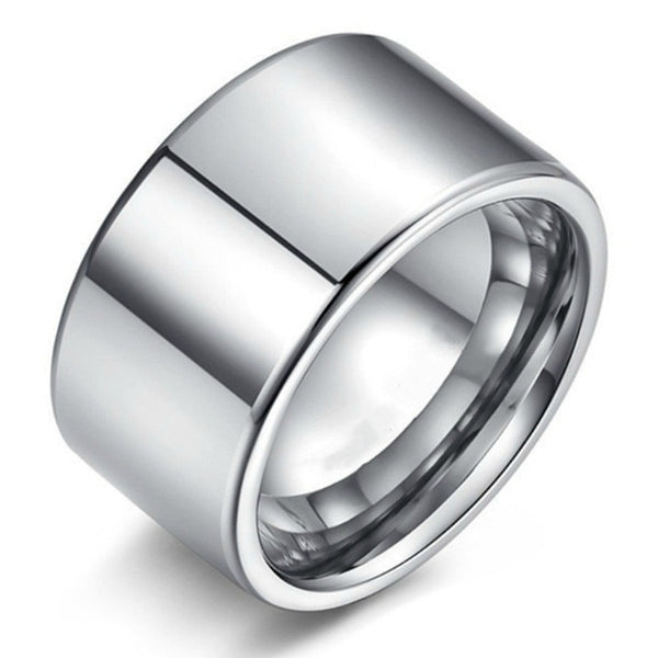 Simple 12MM Wide Large Titanium Steel Face Ring for Men