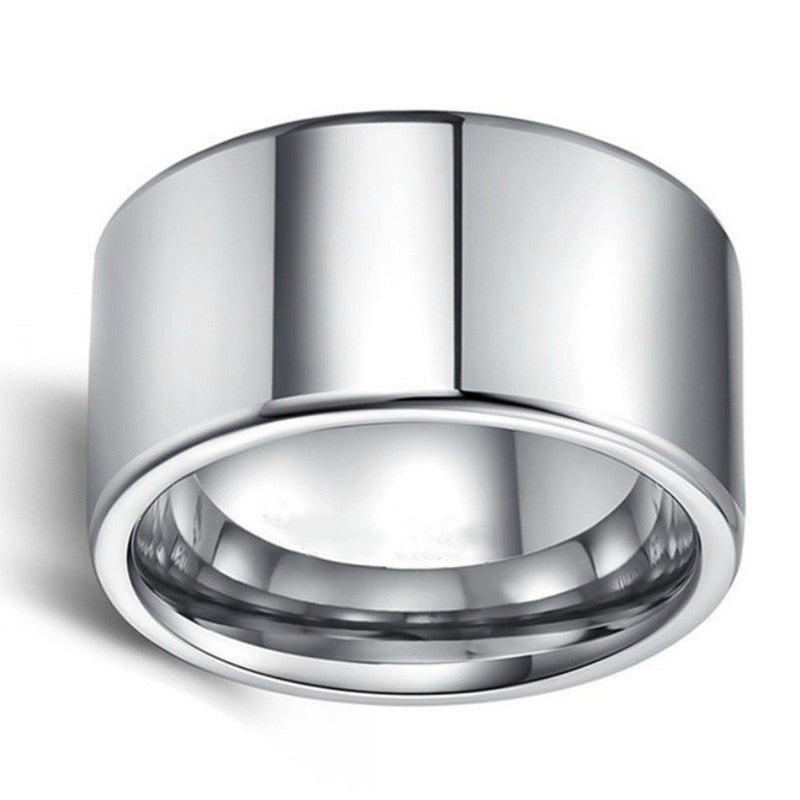 Simple 12MM Wide Large Titanium Steel Face Ring for Men