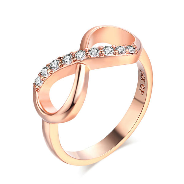 New Design Infinity Rings for Women Rose Gold Crystal Zircon Couple Statement Ring