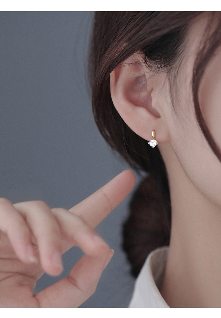 Silver Color Minimalist Zircon Small Stud Earrings