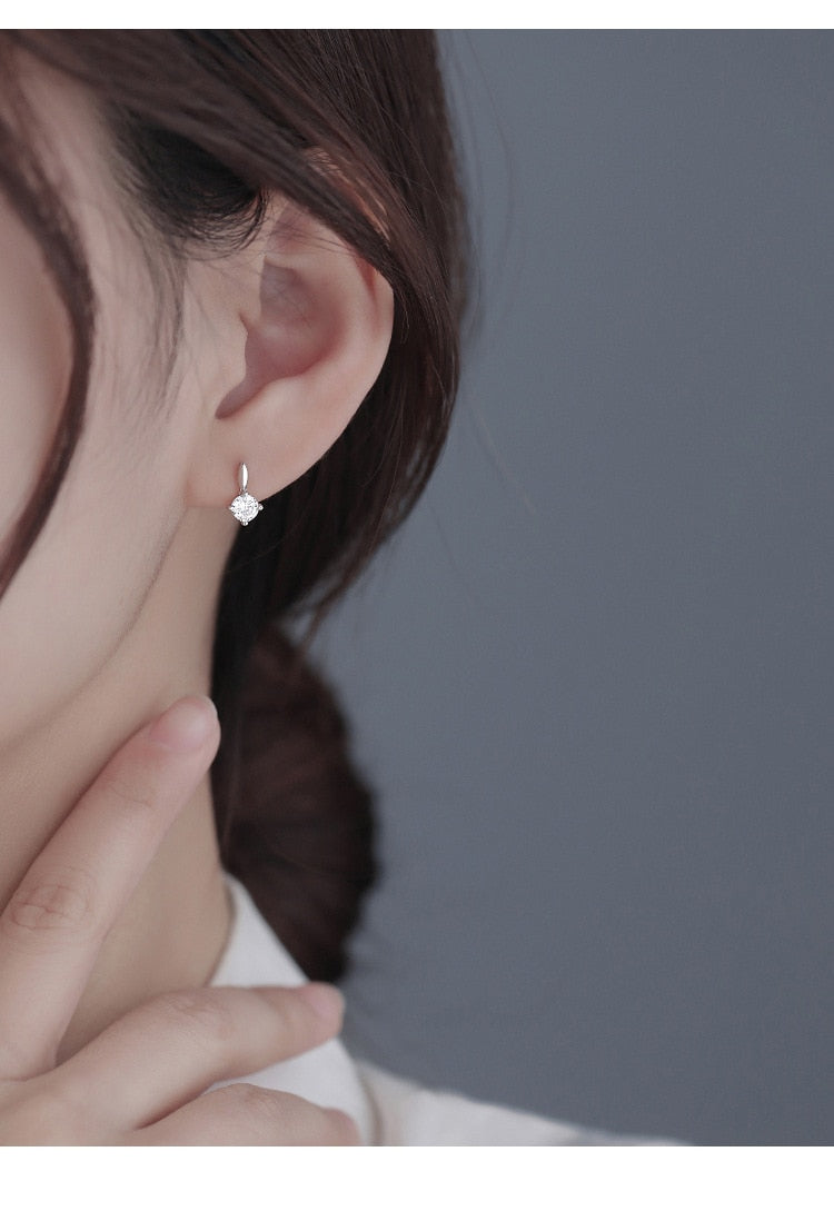 Silver Color Minimalist Zircon Small Stud Earrings