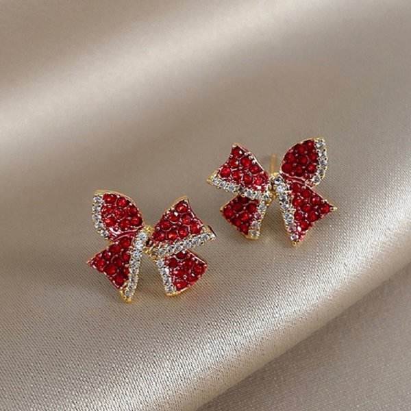 Fashion Red Rose Rhinestone Stud Earrings For Women