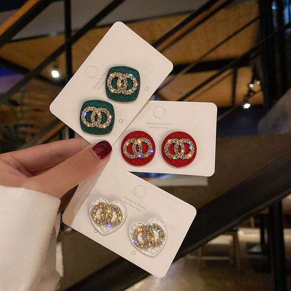 Rhinestone Geometric Stud Earrings for Women Girls