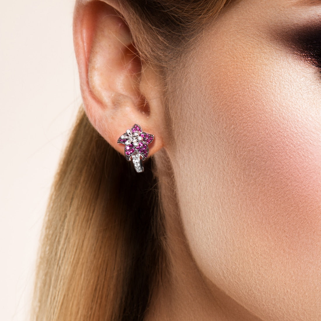 925 Sterling Silver Blue Pink Star Flower Cubic Zirconia Earrings