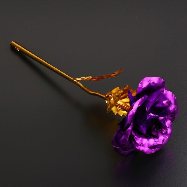 Gold Foil Plated Rose Flowers Goldplated Artificial Flower Golden Violet 24K Without Box