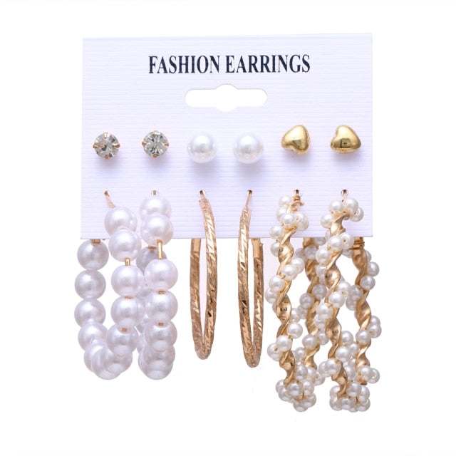12 Pairs/Set  Earrings Pearl Earrings