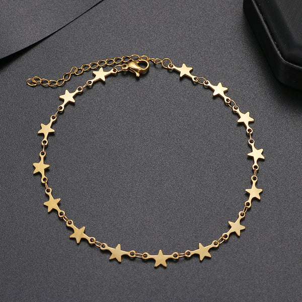 Tobilleras de acero inoxidable con cadena de cinco puntas y estrella.