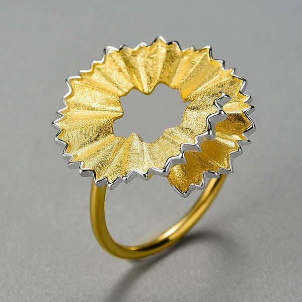 925 Sterling Silver Unusual Minimalism Round Pencil Shavings Design Rings