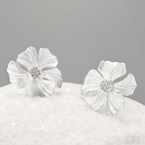 Pendientes elegantes de flor de peonía grande con circonita natural en plata de ley 925 para mujer