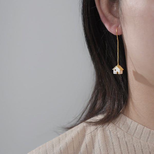 Pendientes largos con diseño de castillo único para mujer
