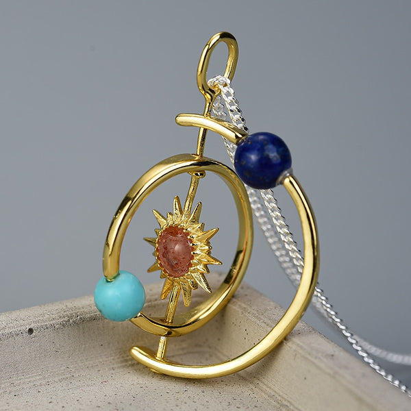 Colgante creativo del sistema solar en oro de 18 quilates sin collar para mujer.