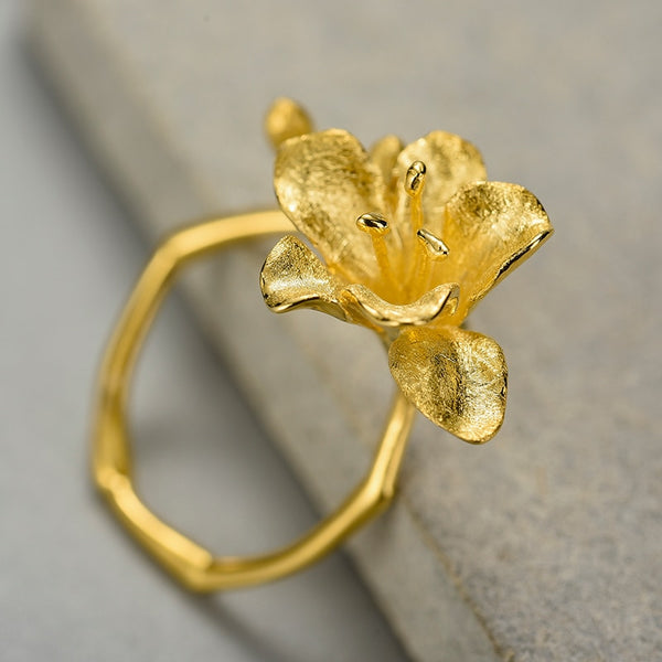 925 Sterling Silver Adjustable Elegant Freesia Flower Unusual Rings