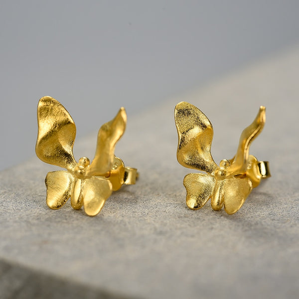 Pendientes pequeños de mariposa en oro de 18 quilates para mujer