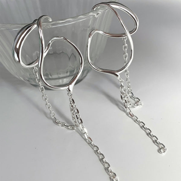 Silver Plated  Long Tassel Chain Earrings For Women