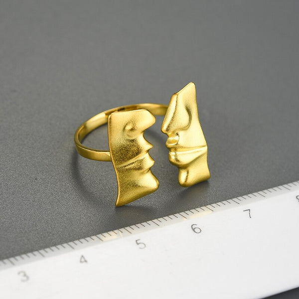 Big Face to Face Kiss Adjustable Couple Rings for Women