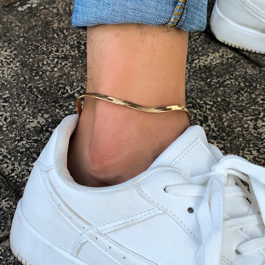 Gothic Basic Simple Flat Blade Snake Chain Anklet