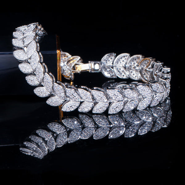 585 Rose Gold Cubic Zirconia Pave Leaf Link Chain Bracelets for Women