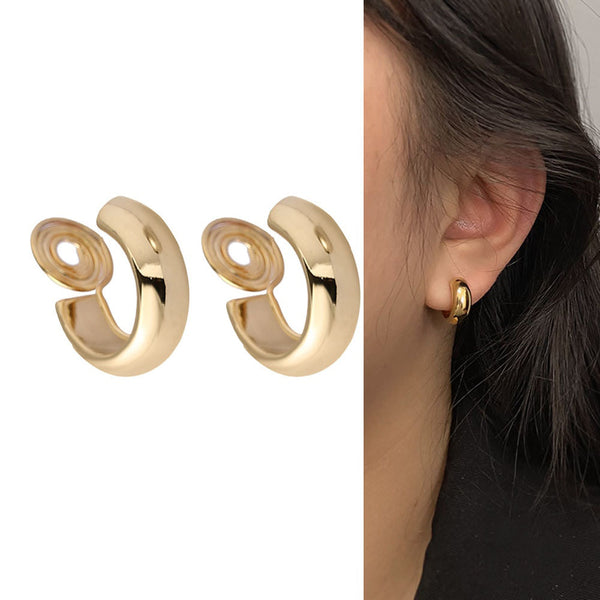Pendientes de aro minimalistas vintage en forma de C, color dorado, sin perforar, bonitos