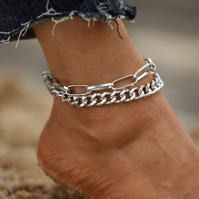 Punk Vintage Silver Color Chain Anklets For Women