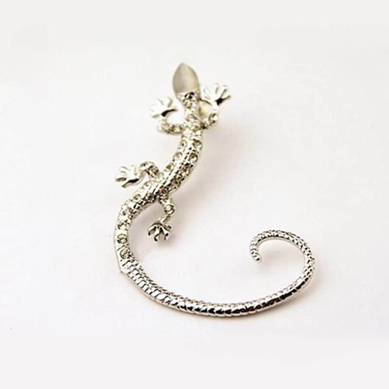 luxury Rose Gold Color Exaggerated Gecko Lizards Earrings Elegant Metal Cat Ear Clip