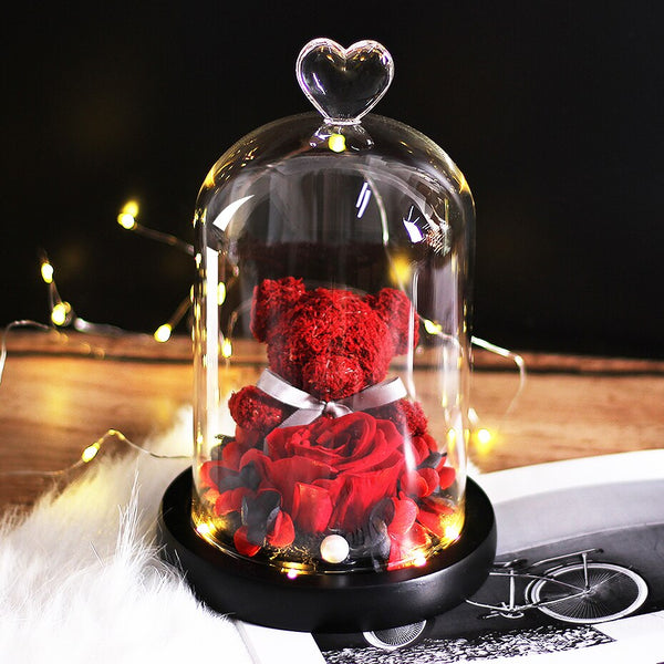 Oso de peluche creativo La Bella y la Bestia Rosa Flor Eterna en Cúpula de Cristal