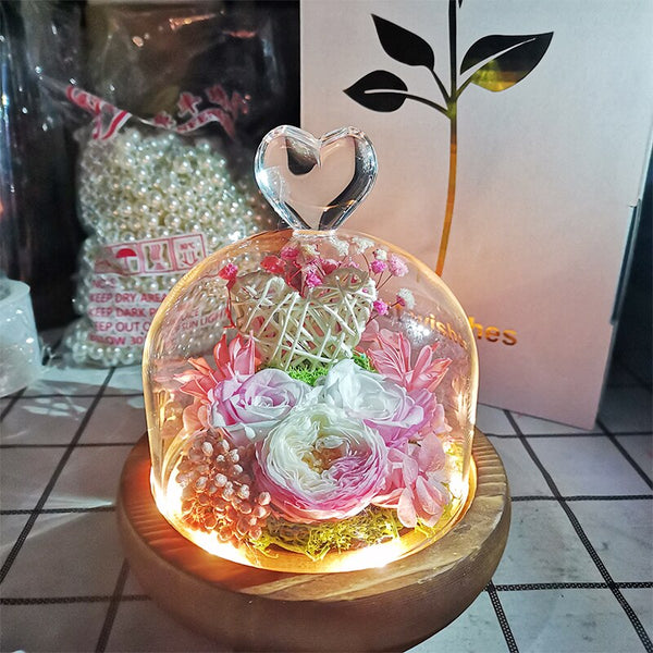 Regalo creativo para maestros: adornos de flores preservadas, rosa en vidrio