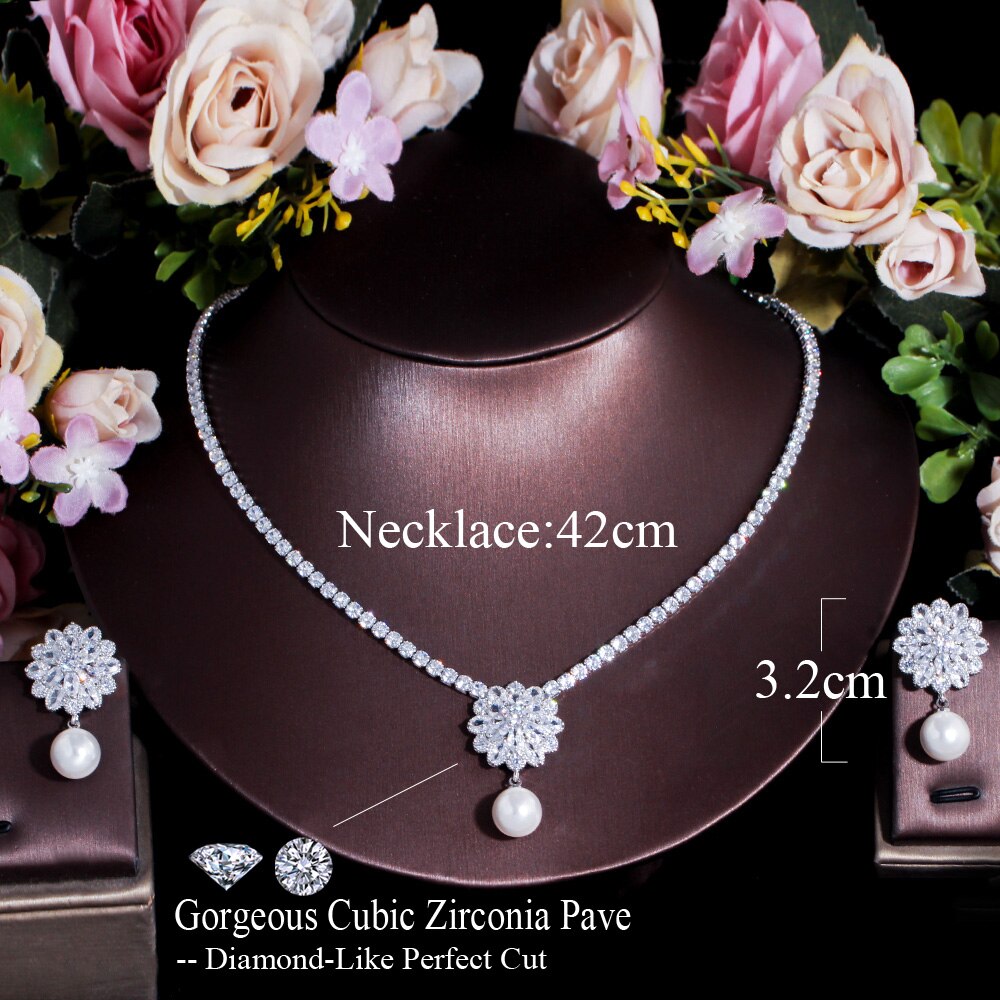 Zircons Gorgeous Cubic Zirconia Flower Drop Women Wedding Jewelry Sets