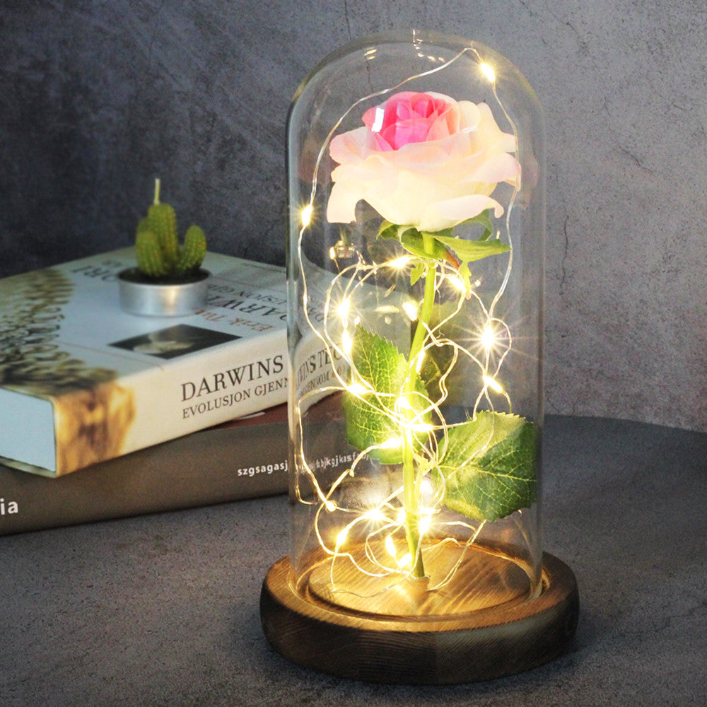 LED Enchanted Galaxy Rose Eternal Gold Foil Flower With Fairy String Lights