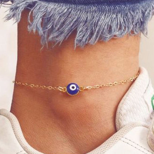 Tobilleras con cuentas de ojo turco de color dorado y plateado para mujer