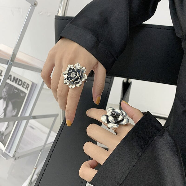 925 Silver  Creative Exaggeration Flower Vintage Punk Engagement Rings