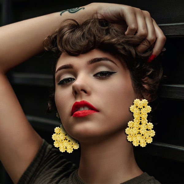 Flower 24K Gold Plated Hanging Dangle Big Earring